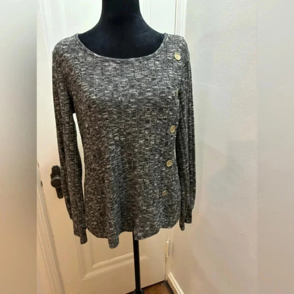 Adrienne Vittadini Womens Abstract Print Thin Sweater Small